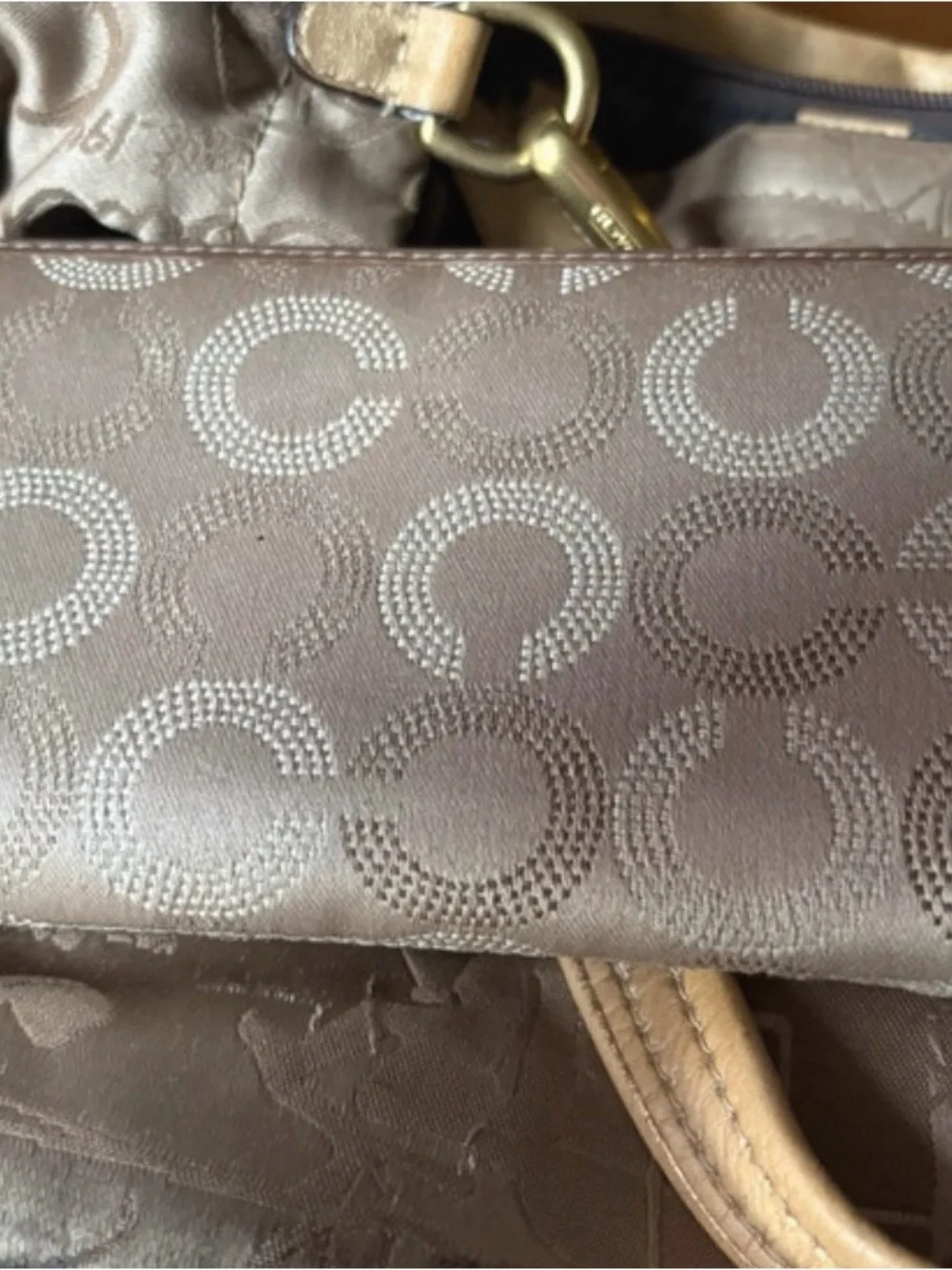 Coach Metallic Taupe Shoulder Bag with Signature Jacquard